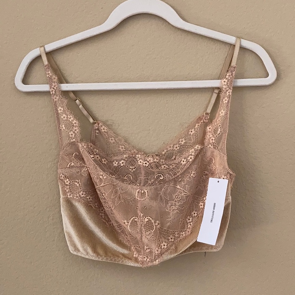 NWT Urban Outfitters Delicate Taupe Lace Crop Top